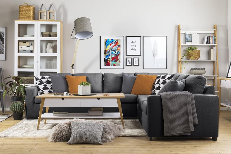 Crazy 6-seters Vendbar L-formet X-Large Hjørnesofa i Stoff - Mørk grå - Møbler - Sofaer - Hjørnesofa