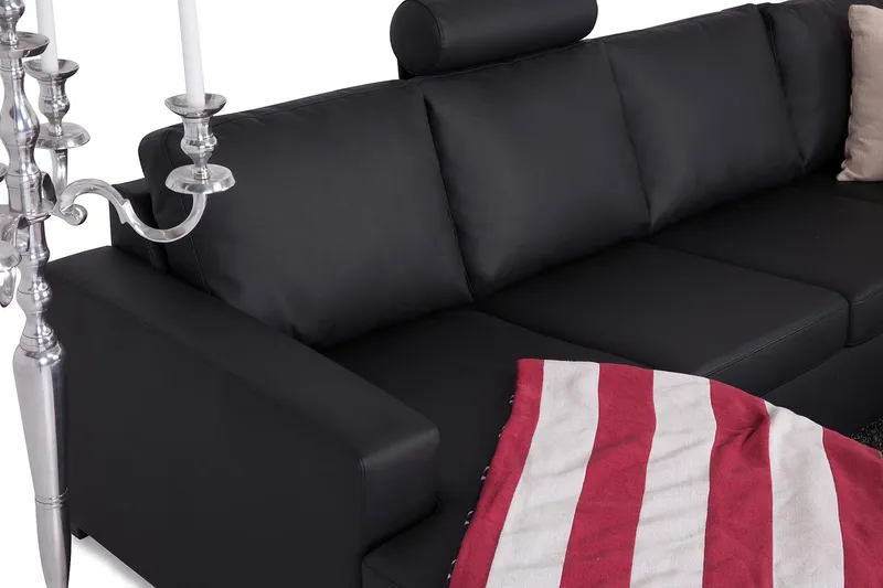 Crazy 6-seters Venstrevendt U-formet Large Hjørnesofa med Divan i Kunstlær - Svart - Møbler - Sofaer - Hjørnesofa - Hjørnesofa med divan