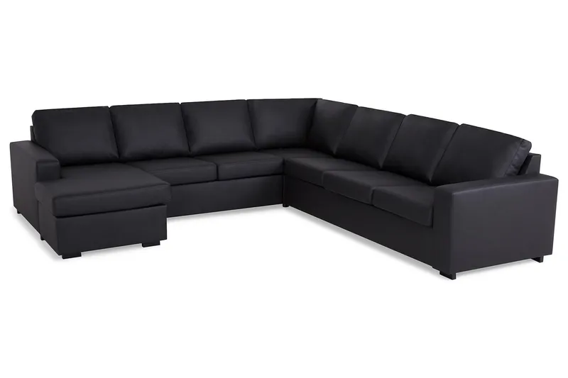 Crazy 6-seters Venstrevendt U-formet Large Hjørnesofa med Divan i Kunstlær - Svart - Møbler - Sofaer - Hjørnesofa - Hjørnesofa med divan