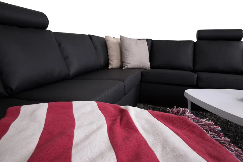 Crazy 6-seters Venstrevendt U-formet Large Hjørnesofa med Divan i Kunstlær - Svart - Møbler - Sofaer - Hjørnesofa - Hjørnesofa med divan