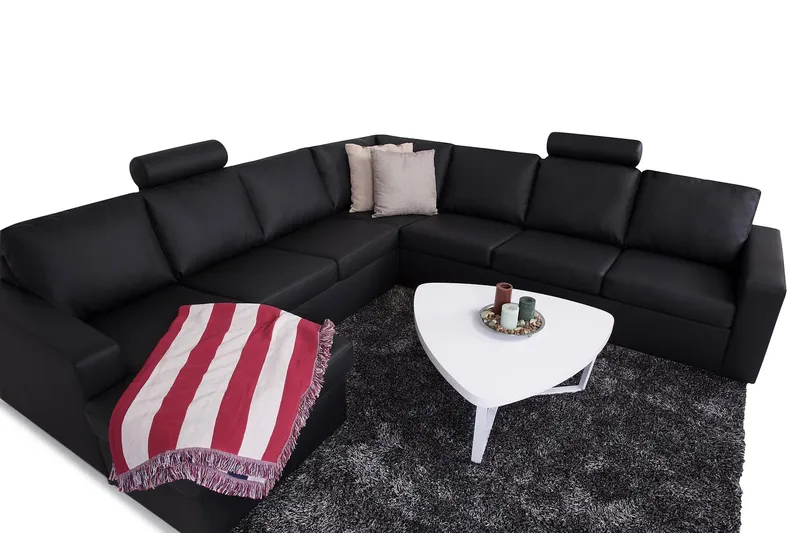 Crazy 6-seters Venstrevendt U-formet Large Hjørnesofa med Divan i Kunstlær - Svart - Møbler - Sofaer - Hjørnesofa - Hjørnesofa med divan