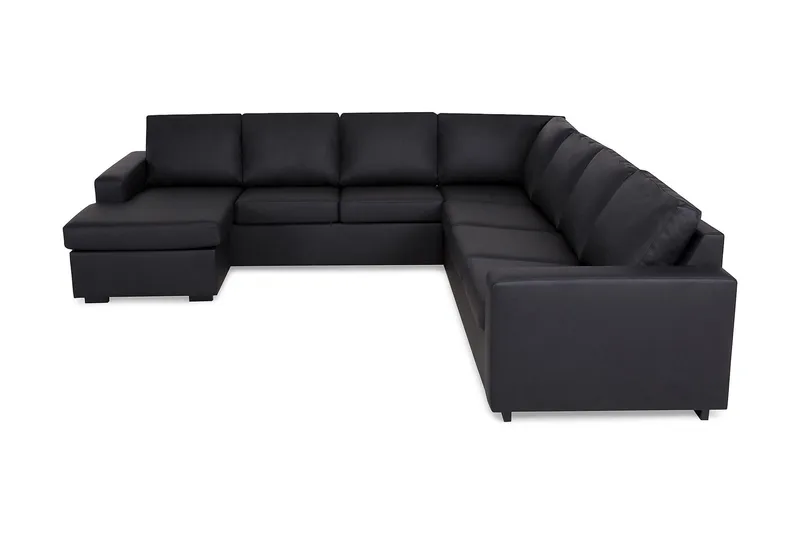 Crazy 6-seters Venstrevendt U-formet Large Hjørnesofa med Divan i Kunstlær, Svart