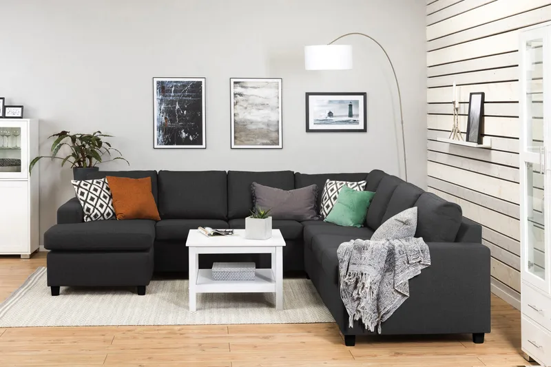 Crazy 6-seters Venstrevendt U-formet Large Hjørnesofa med Divan i Stoff - Antrasitt - Møbler - Sofaer - Hjørnesofa - Hjørnesofa med divan