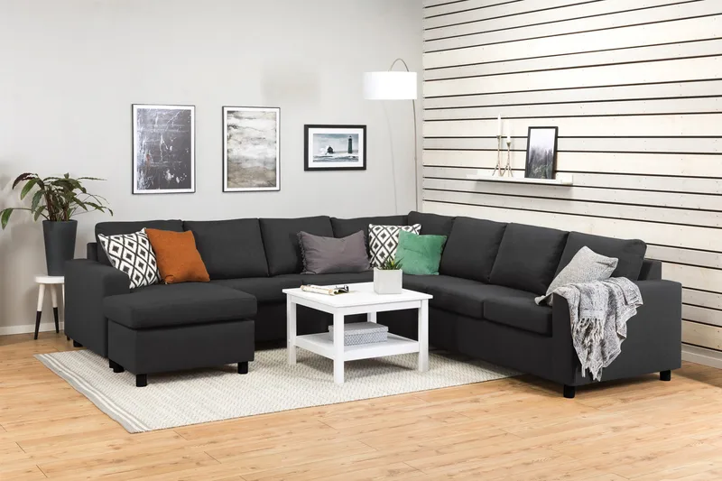 Crazy 6-seters Venstrevendt U-formet Large Hjørnesofa med Divan i Stoff - Antrasitt - Møbler - Sofaer - Hjørnesofa - Hjørnesofa med divan