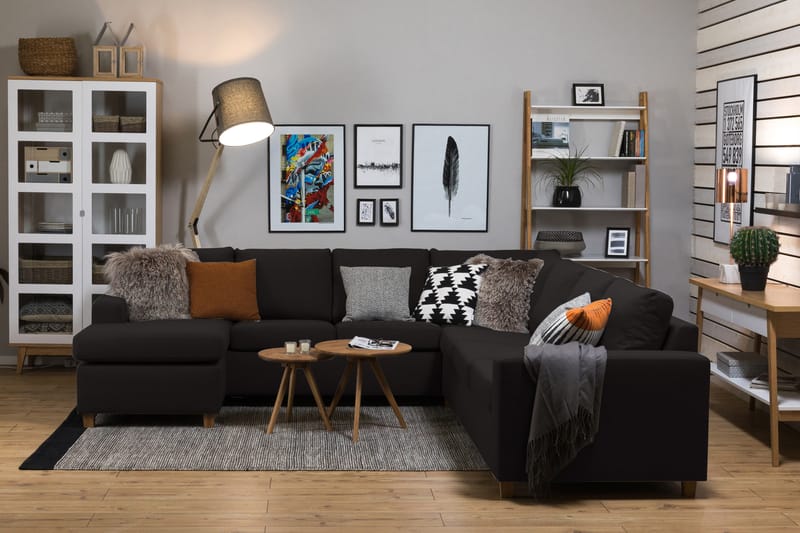 Crazy 6-seters Venstrevendt U-formet Large Hjørnesofa med Divan i Stoff - Antrasitt - Møbler - Sofaer - Hjørnesofa - Hjørnesofa med divan