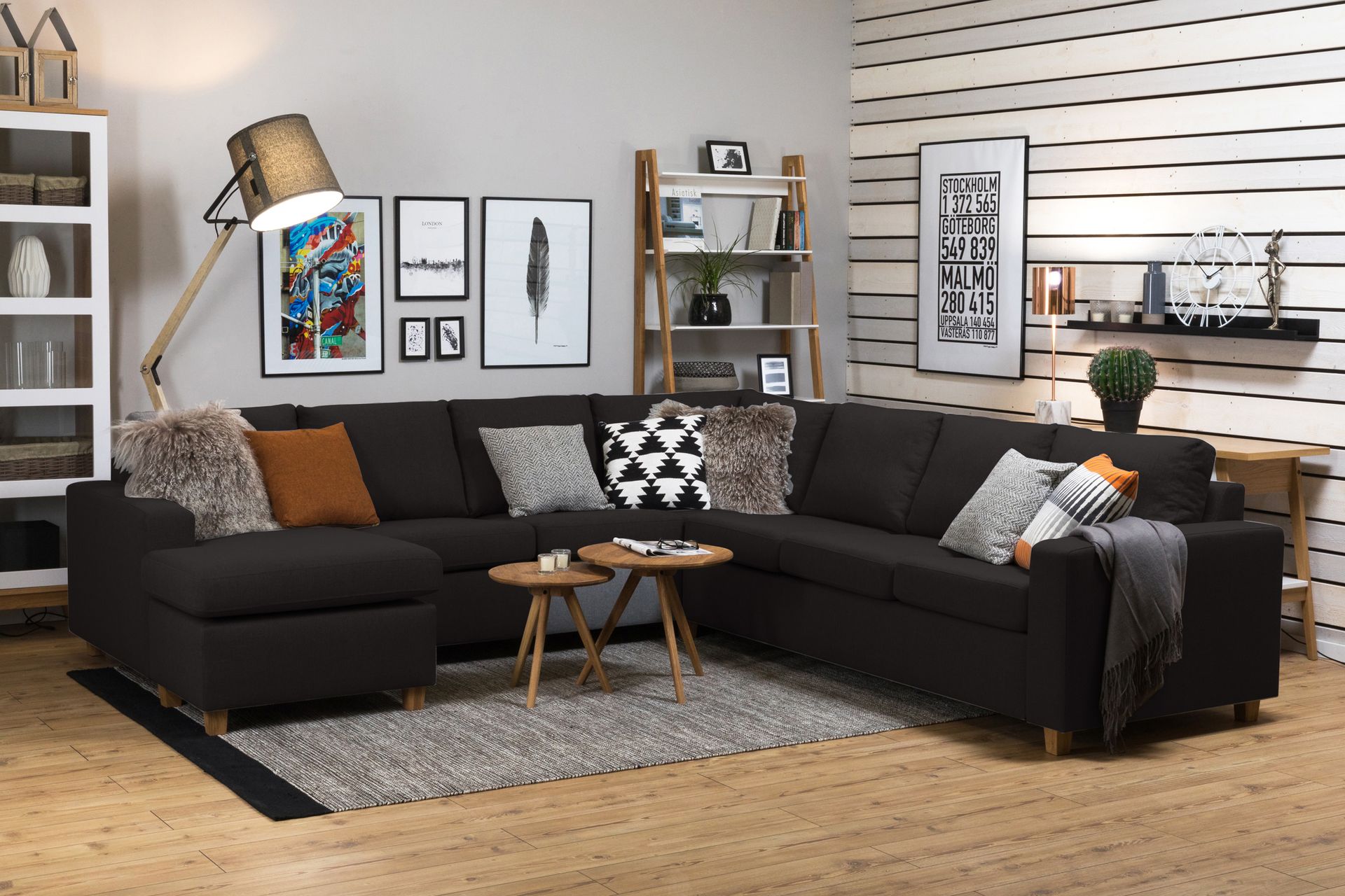 Crazy 6-seters Venstrevendt U-formet Large Hjørnesofa med Divan i Stoff - Antrasitt - Møbler - Sofaer - Hjørnesofa - Hjørnesofa med divan
