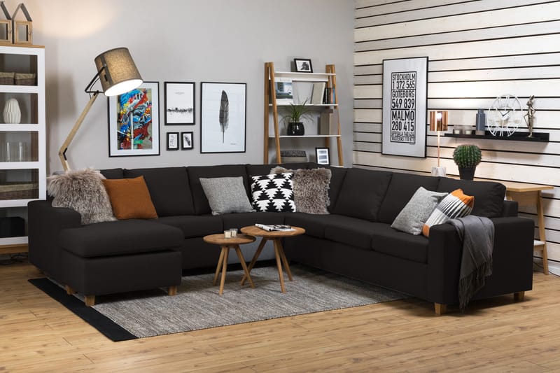 Crazy 6-seters Venstrevendt U-formet Large Hjørnesofa med Divan i Stoff - Antrasitt - Møbler - Sofaer - Hjørnesofa - Hjørnesofa med divan