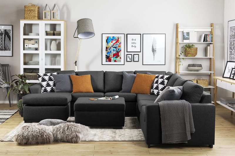 Crazy 6-seters Venstrevendt U-formet Large Hjørnesofa med Divan i Stoff - Antrasitt - Møbler - Sofaer - Hjørnesofa - Hjørnesofa med divan
