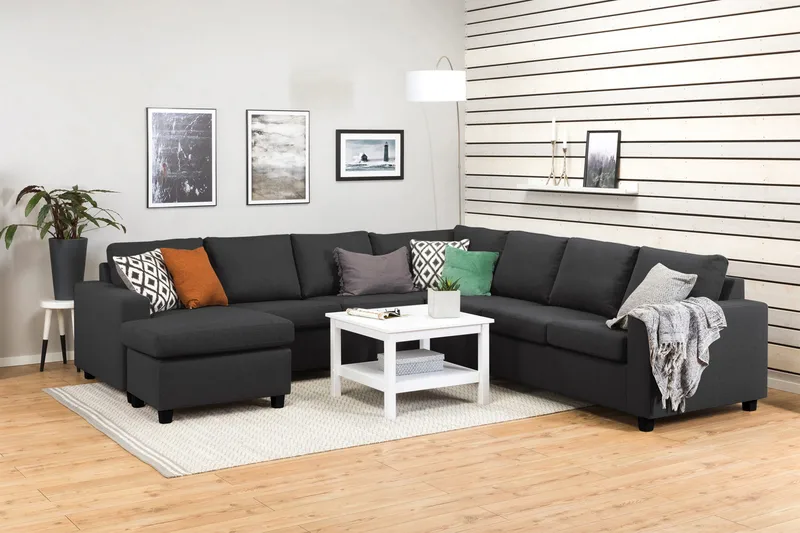 Crazy 6-seters Venstrevendt U-formet Large Hjørnesofa med Divan i Stoff - Antrasitt - Møbler - Sofaer - Hjørnesofa - Hjørnesofa med divan