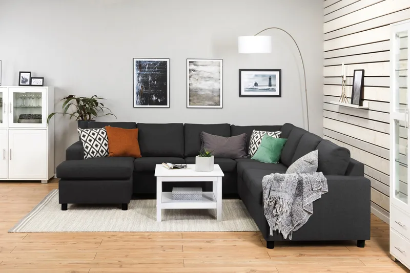 Crazy 6-seters Venstrevendt U-formet Large Hjørnesofa med Divan i Stoff - Antrasitt - Møbler - Sofaer - Hjørnesofa - Hjørnesofa med divan
