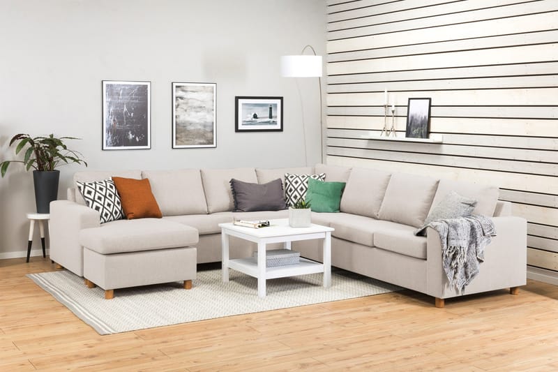 Crazy 6-seters Venstrevendt U-formet Large Hjørnesofa med Divan i Stoff - Beige - Møbler - Sofaer - Hjørnesofa
