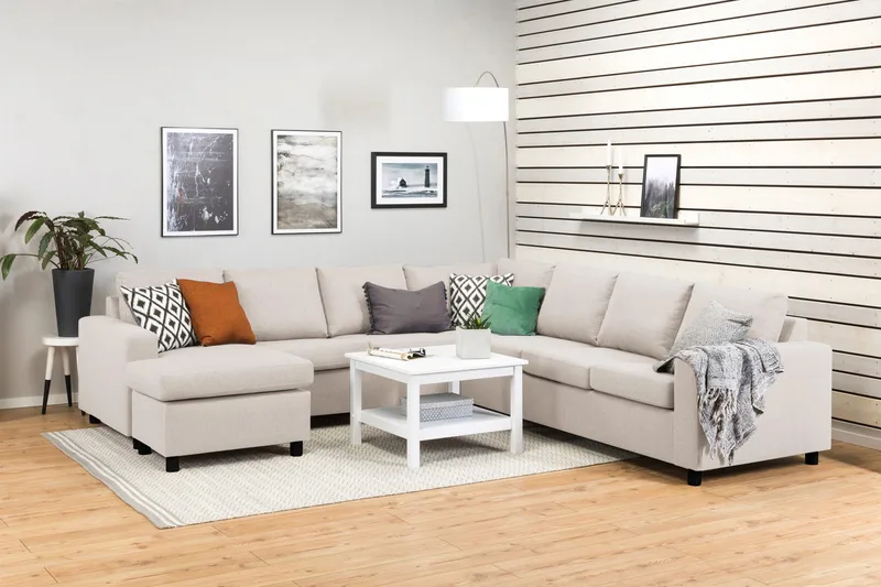 Crazy 6-seters Venstrevendt U-formet Large Hjørnesofa med Divan i Stoff - Beige - Møbler - Sofaer - Hjørnesofa - Hjørnesofa med divan