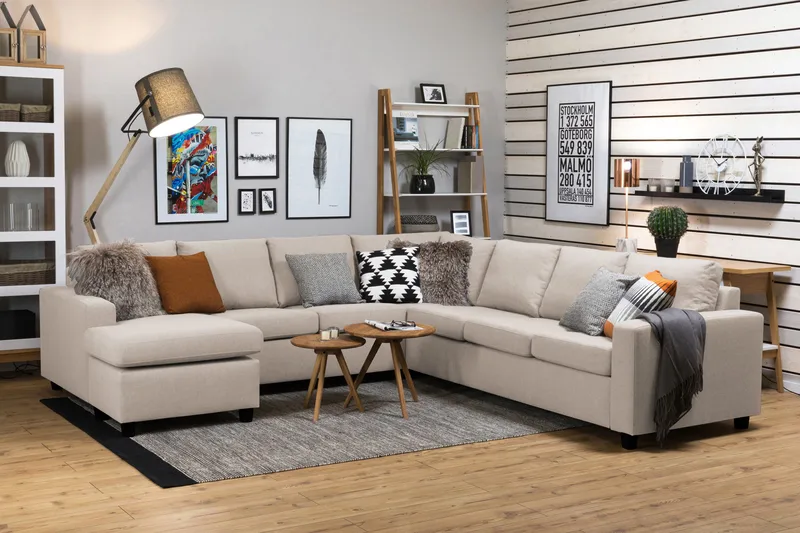 Crazy 6-seters Venstrevendt U-formet Large Hjørnesofa med Divan i Stoff - Beige - Møbler - Sofaer - Hjørnesofa - Hjørnesofa med divan