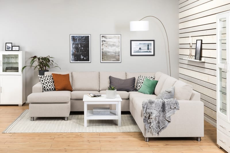 Crazy 6-seters Venstrevendt U-formet Large Hjørnesofa med Divan i Stoff - Beige - Møbler - Sofaer - Hjørnesofa - Hjørnesofa med divan