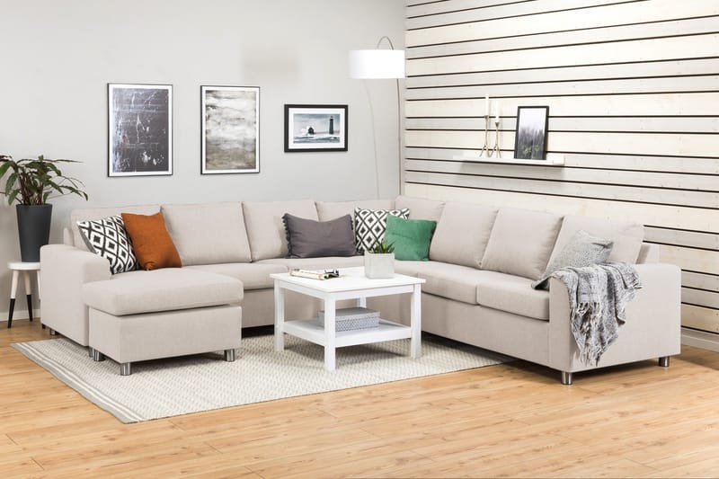 Crazy 6-seters Venstrevendt U-formet Large Hjørnesofa med Divan i Stoff - Beige - Møbler - Sofaer - Hjørnesofa - Hjørnesofa med divan