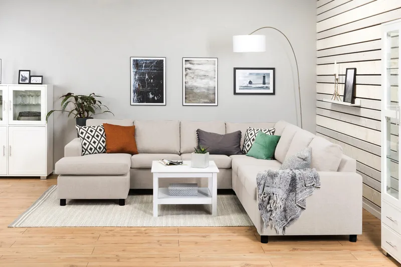 Crazy 6-seters Venstrevendt U-formet Large Hjørnesofa med Divan i Stoff - Beige - Møbler - Sofaer - Hjørnesofa - Hjørnesofa med divan