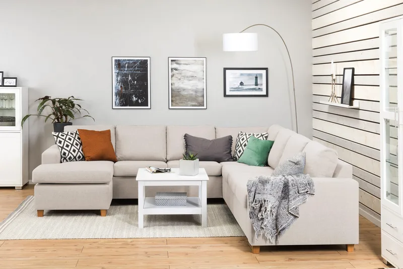 Crazy 6-seters Venstrevendt U-formet Large Hjørnesofa med Divan i Stoff - Beige - Møbler - Sofaer - Hjørnesofa