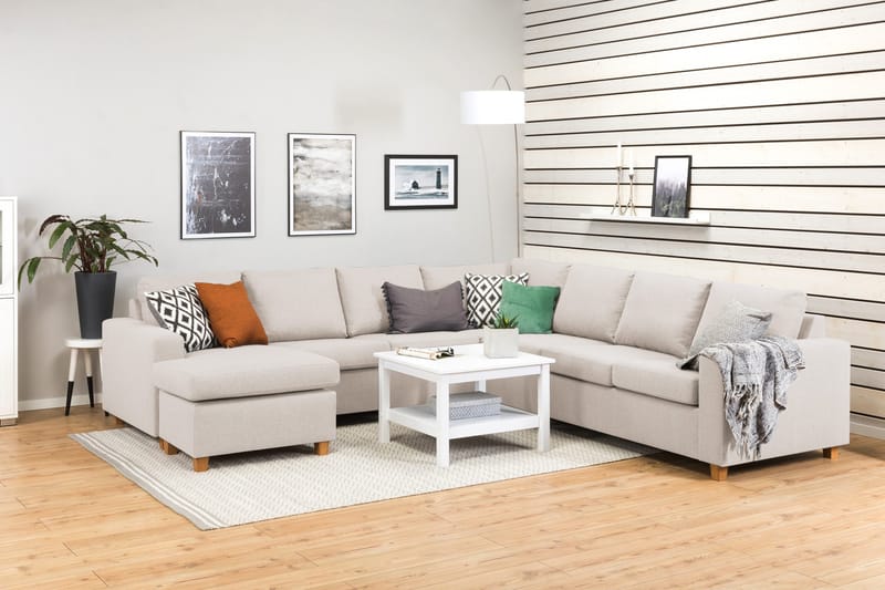 Crazy 6-seters Venstrevendt U-formet Large Hjørnesofa med Divan i Stoff - Beige - Møbler - Sofaer - Hjørnesofa
