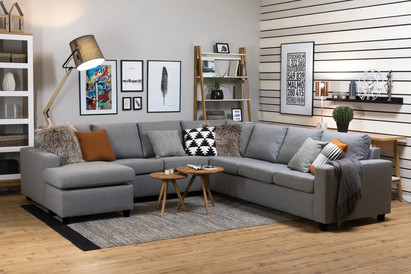 Crazy 6-seters Venstrevendt U-formet Large Hjørnesofa med Divan i Stoff - Grå - Møbler - Sofaer - Hjørnesofa - Hjørnesofa med divan