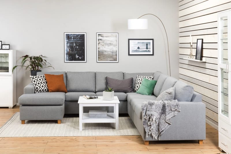 Crazy 6-seters Venstrevendt U-formet Large Hjørnesofa med Divan i Stoff - Grå - Møbler - Sofaer - Hjørnesofa - Hjørnesofa med divan