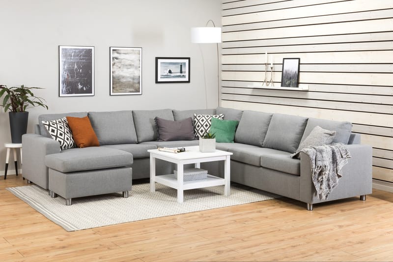 Crazy 6-seters Venstrevendt U-formet Large Hjørnesofa med Divan i Stoff - Grå - Møbler - Sofaer - Hjørnesofa - Hjørnesofa med divan
