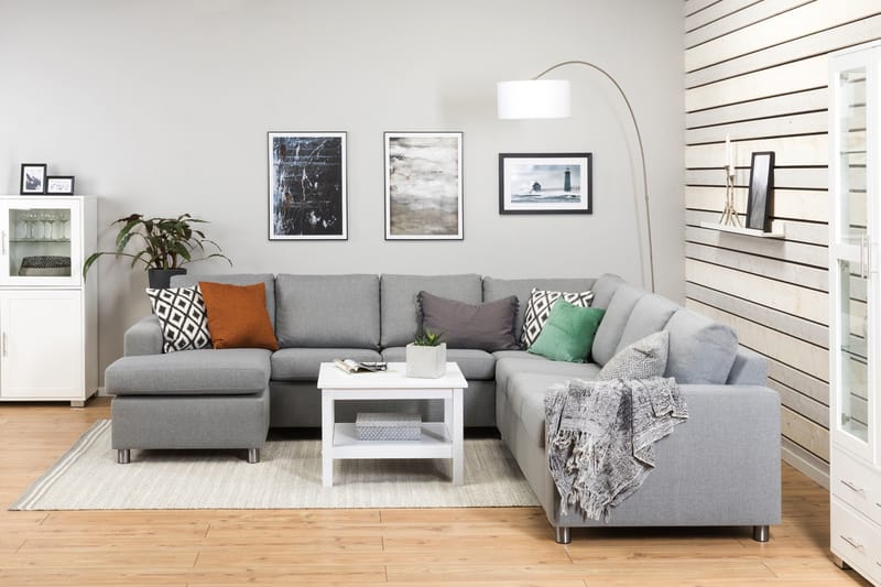 Crazy 6-seters Venstrevendt U-formet Large Hjørnesofa med Divan i Stoff - Grå - Møbler - Sofaer - Hjørnesofa - Hjørnesofa med divan