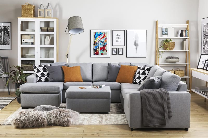 Crazy 6-seters Venstrevendt U-formet Large Hjørnesofa med Divan i Stoff - Grå - Møbler - Sofaer - Hjørnesofa - Hjørnesofa med divan