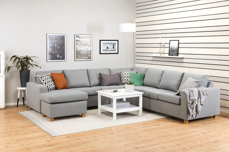 Crazy 6-seters Venstrevendt U-formet Large Hjørnesofa med Divan i Stoff - Grå - Møbler - Sofaer - Hjørnesofa - Hjørnesofa med divan