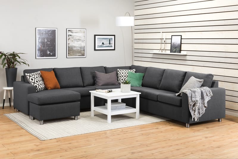 Crazy 6-seters Venstrevendt U-formet Large Hjørnesofa med Divan i Stoff - Mørk grå - Møbler - Sofaer - Hjørnesofa - Hjørnesofa med divan