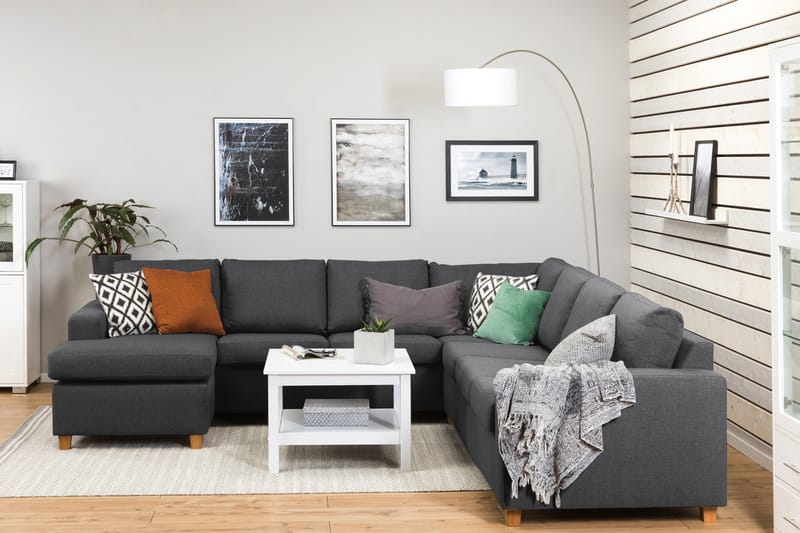 Crazy 6-seters Venstrevendt U-formet Large Hjørnesofa med Divan i Stoff - Mørk grå - Møbler - Sofaer - Hjørnesofa - Hjørnesofa med divan