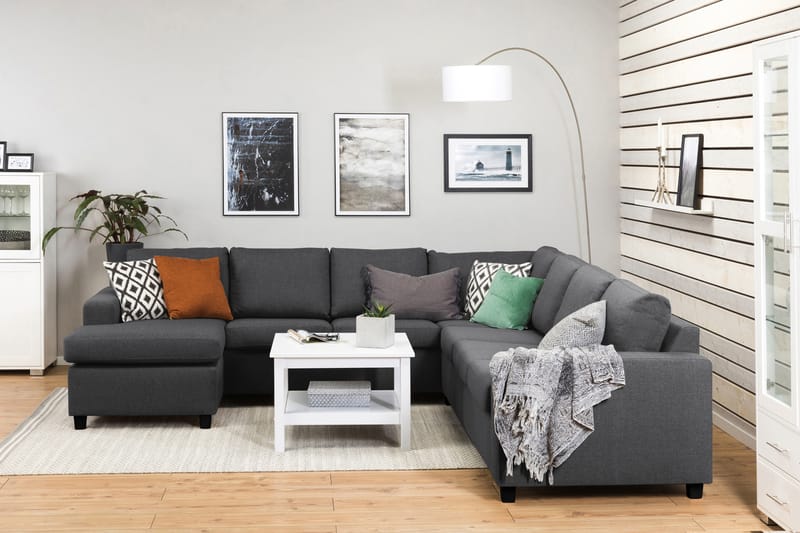 Crazy 6-seters Venstrevendt U-formet Large Hjørnesofa med Divan i Stoff - Mørk grå - Møbler - Sofaer - Hjørnesofa - Hjørnesofa med divan