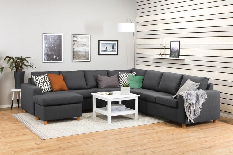Crazy 6-seters Venstrevendt U-formet Large Hjørnesofa med Divan i Stoff - Mørk grå - Møbler - Sofaer - Hjørnesofa - Hjørnesofa med divan