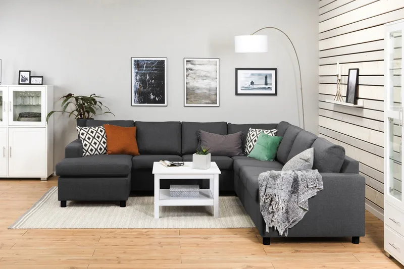 Crazy 6-seters Venstrevendt U-formet Large Hjørnesofa med Divan i Stoff - Mørk grå - Møbler - Sofaer - Hjørnesofa - Hjørnesofa med divan