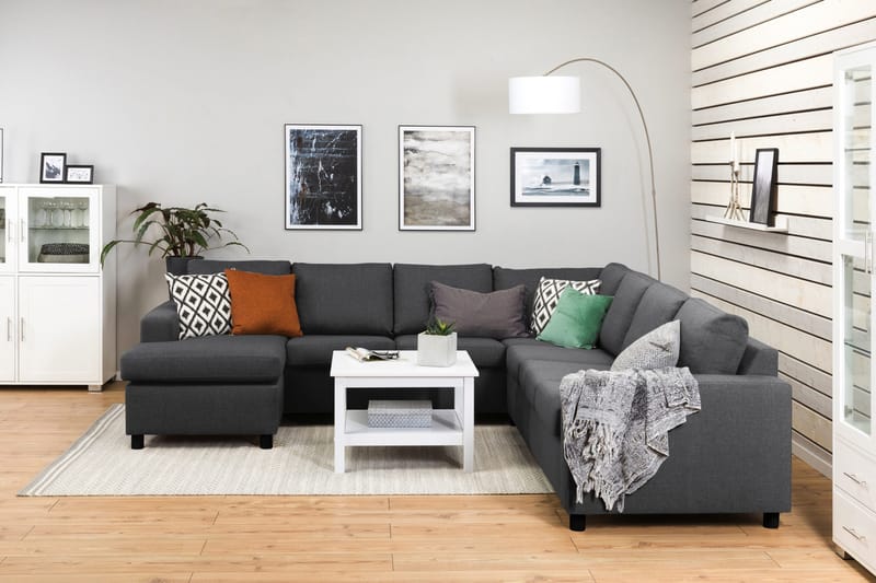 Crazy 6-seters Venstrevendt U-formet Large Hjørnesofa med Divan i Stoff - Mørk grå - Møbler - Sofaer - Hjørnesofa - Hjørnesofa med divan