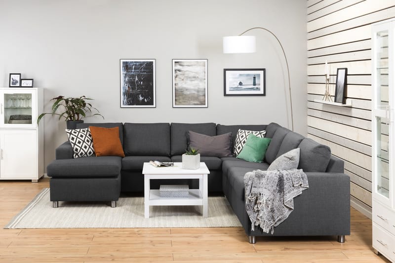 Crazy 6-seters Venstrevendt U-formet Large Hjørnesofa med Divan i Stoff - Mørk grå - Møbler - Sofaer - Hjørnesofa - Hjørnesofa med divan