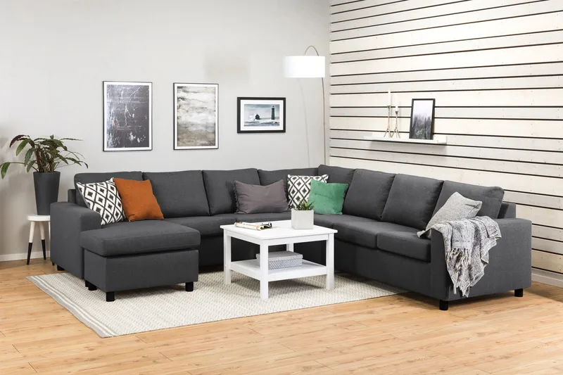 Crazy 6-seters Venstrevendt U-formet Large Hjørnesofa med Divan i Stoff - Mørk grå - Møbler - Sofaer - Hjørnesofa - Hjørnesofa med divan