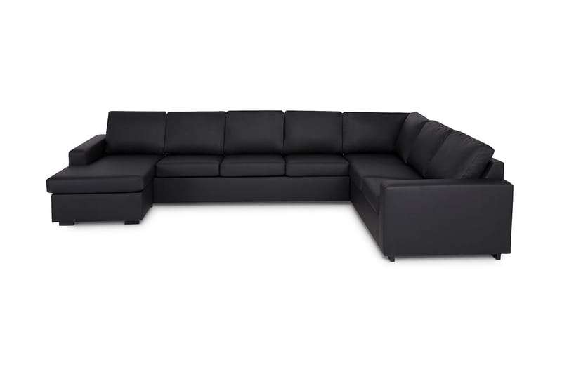 Crazy 6-seters Venstrevendt U-formet X-Large Hjørnesofa med Divan i Kunstlær - Svart - Møbler - Sofaer - Hjørnesofa - Hjørnesofa med divan