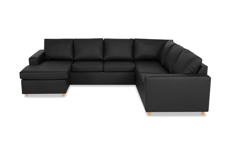 Crazy 6-seters Venstrevendt U-formet X-Large Hjørnesofa med Divan i Kunstlær - Svart - Møbler - Sofaer - Hjørnesofa - Hjørnesofa med divan