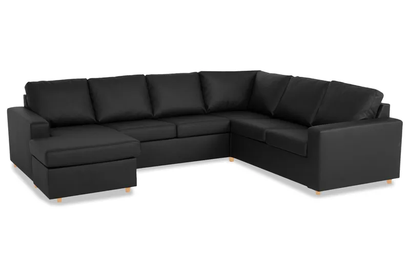 Crazy 6-seters Venstrevendt U-formet X-Large Hjørnesofa med Divan i Kunstlær - Svart - Møbler - Sofaer - Hjørnesofa - Hjørnesofa med divan