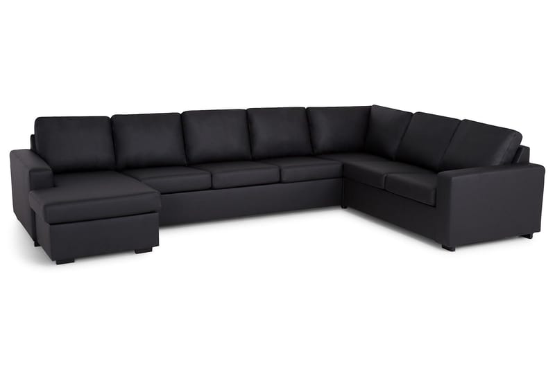 Crazy 6-seters Venstrevendt U-formet X-Large Hjørnesofa med Divan i Kunstlær - Svart - Møbler - Sofaer - Hjørnesofa - Hjørnesofa med divan