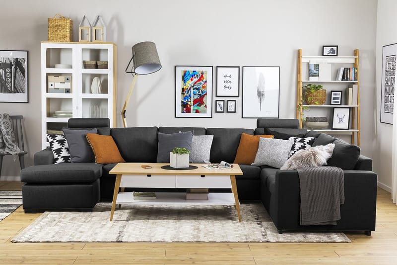 Crazy 6-seters Venstrevendt U-formet X-Large Hjørnesofa med Divan i Stoff - Antrasitt - Møbler - Sofaer - Hjørnesofa - Hjørnesofa med divan