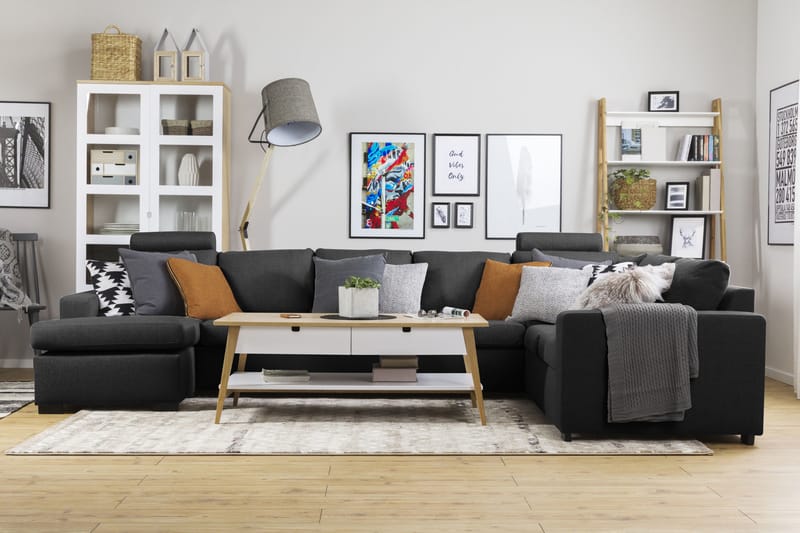 Crazy 6-seters Venstrevendt U-formet X-Large Hjørnesofa med Divan i Stoff - Antrasitt - Møbler - Sofaer - Hjørnesofa - Hjørnesofa med divan