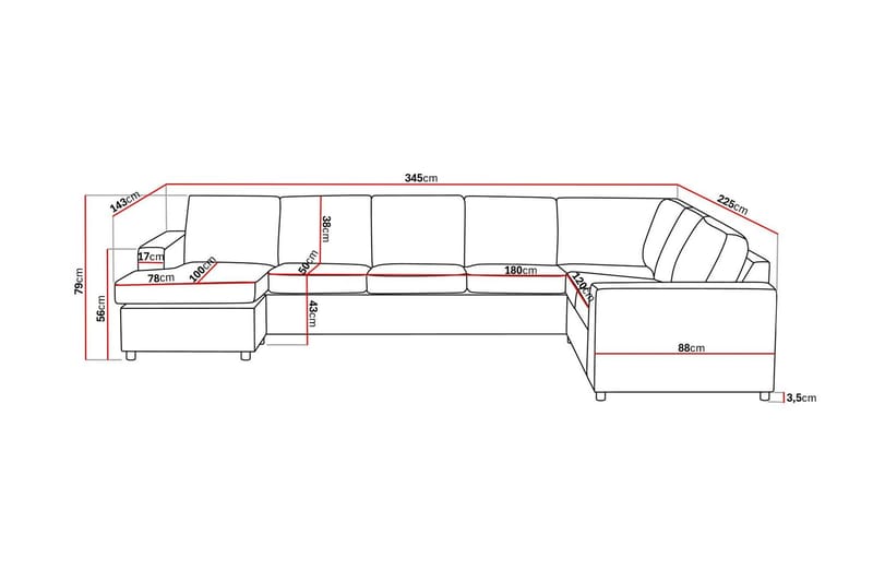 Crazy 6-seters Venstrevendt U-formet X-Large Hjørnesofa med Divan i Stoff - Antrasitt - Møbler - Sofaer - Hjørnesofa - Hjørnesofa med divan