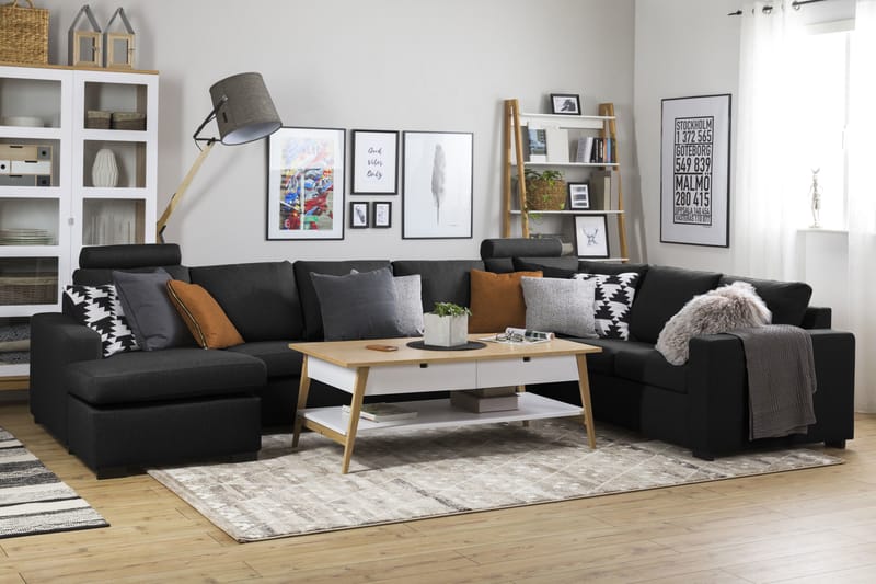 Crazy 6-seters Venstrevendt U-formet X-Large Hjørnesofa med Divan i Stoff - Antrasitt - Møbler - Sofaer - Hjørnesofa - Hjørnesofa med divan
