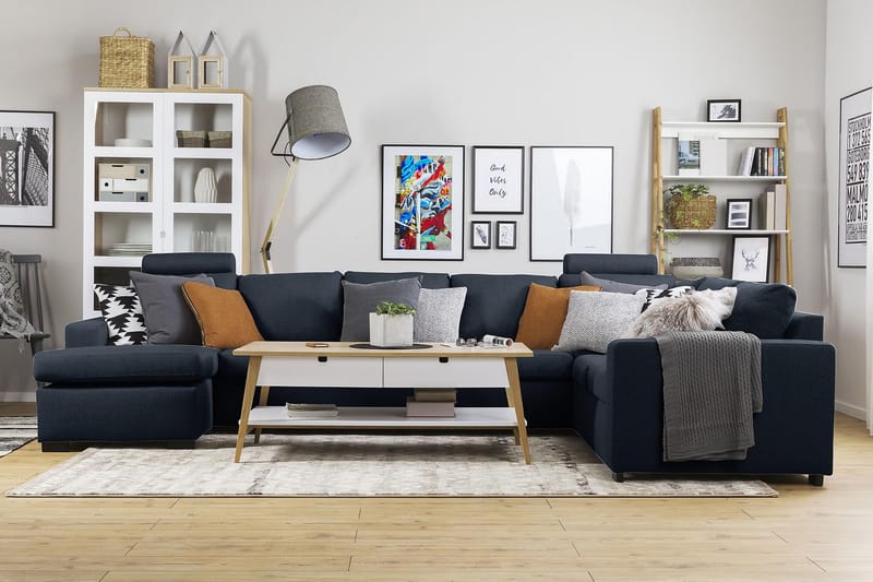 Crazy 6-seters Venstrevendt U-formet X-Large Hjørnesofa med Divan i Stoff - Blå - Møbler - Sofaer - Hjørnesofa - Hjørnesofa med divan