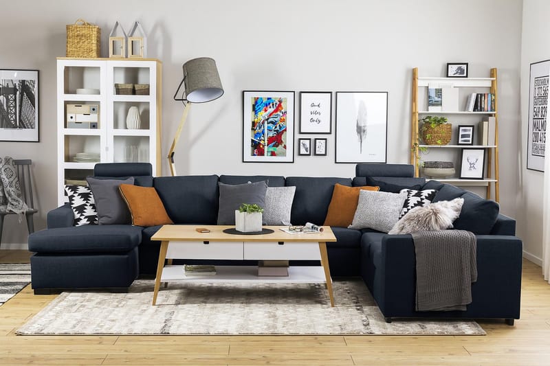 Crazy 6-seters Venstrevendt U-formet X-Large Hjørnesofa med Divan i Stoff - Blå - Møbler - Sofaer - Hjørnesofa - Hjørnesofa med divan