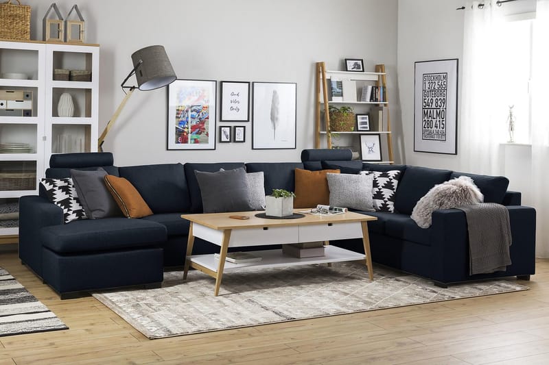 Crazy 6-seters Venstrevendt U-formet X-Large Hjørnesofa med Divan i Stoff - Blå - Møbler - Sofaer - Hjørnesofa - Hjørnesofa med divan