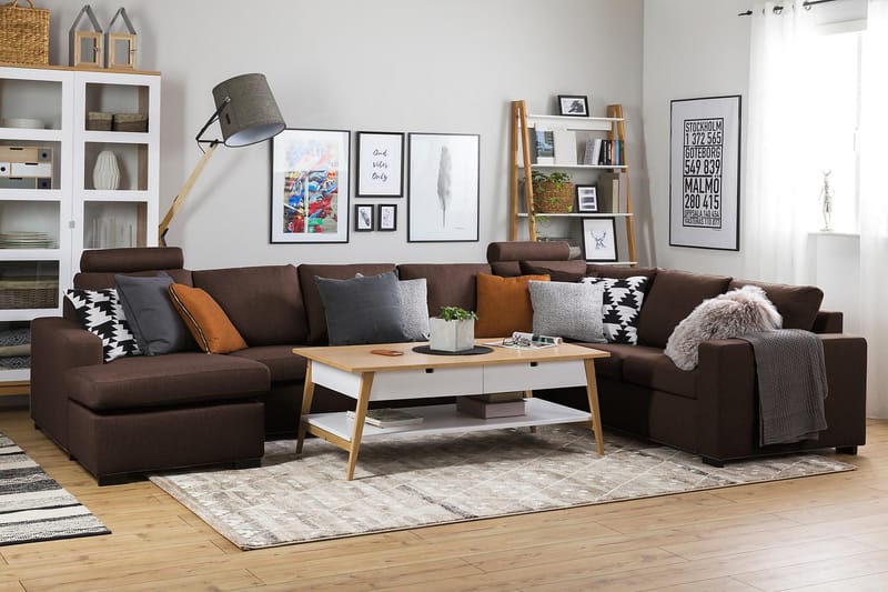 Crazy 6-seters Venstrevendt U-formet X-Large Hjørnesofa med Divan i Stoff - Brun - Møbler - Sofaer - Hjørnesofa - Hjørnesofa med divan