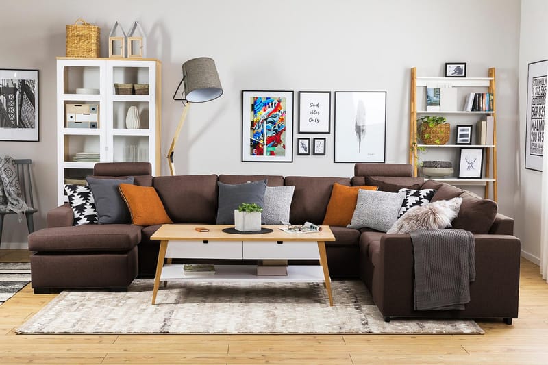 Crazy 6-seters Venstrevendt U-formet X-Large Hjørnesofa med Divan i Stoff - Brun - Møbler - Sofaer - Hjørnesofa - Hjørnesofa med divan