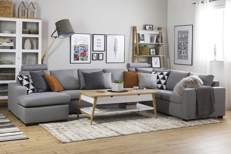 Crazy 6-seters Venstrevendt U-formet X-Large Hjørnesofa med Divan i Stoff - Grå - Møbler - Sofaer - Hjørnesofa - Hjørnesofa med divan